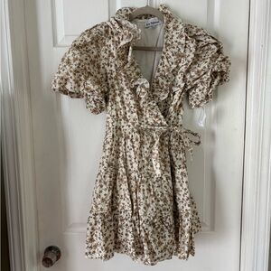 En Saison Floral Wrap Dress - Cream and Brown